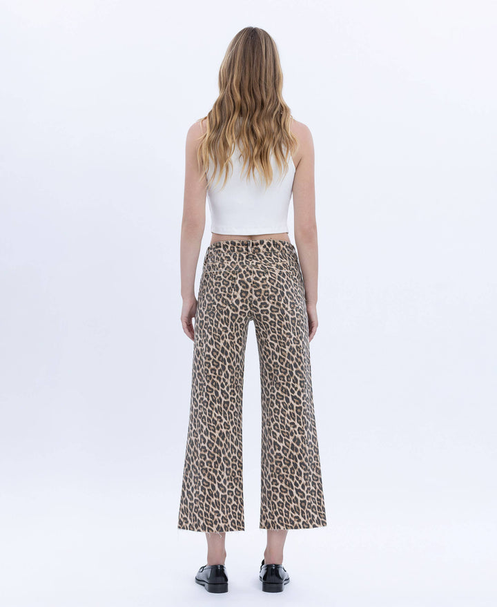 HIGH RISE ANIMAL PRINT CROP WIDE LEG JEANS