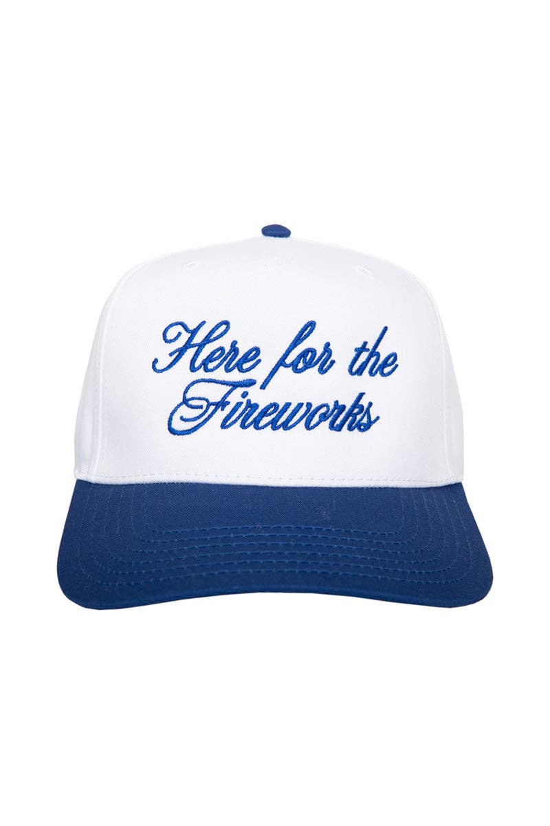 Here For The Fireworks 4th of July Hat: Red and Tan