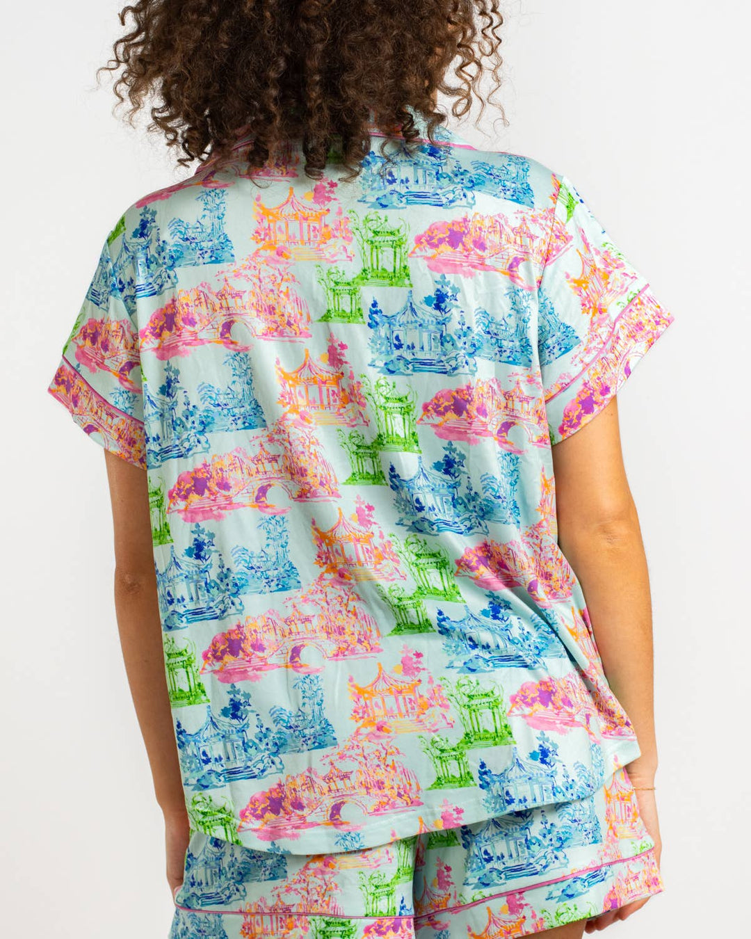 Maya Short Sleeve Sleep Set (top & bottom)  Aqua/Multi