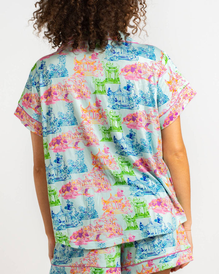 Maya Short Sleeve Sleep Set (top & bottom)  Aqua/Multi