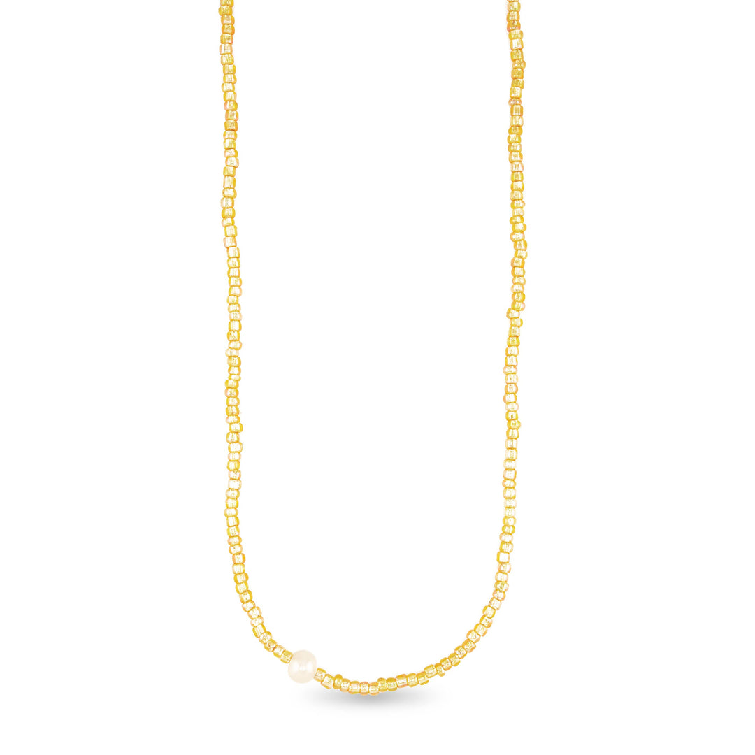 Amanda Blu-Gold Bead with Pearl Necklace