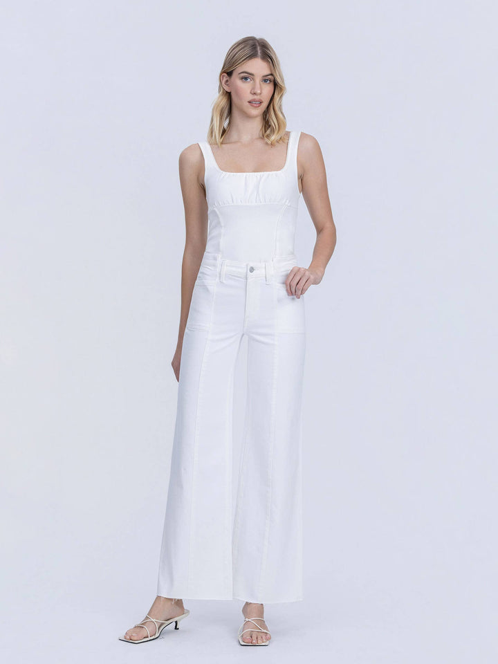 HIGH RISE STACKED WAISTBAND OPTIC WHITE WIDE JEANS - Vervet