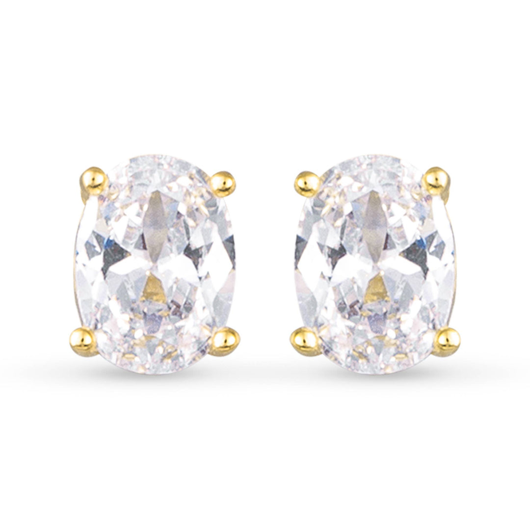 Amanda Blu-CZ Oval Stud Earrings - Gold