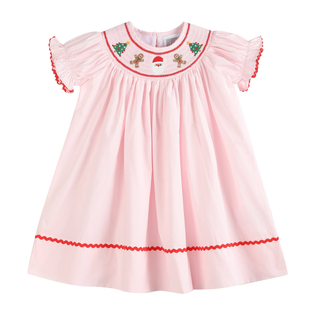 Lil Cactus - Pink Christmas Smocked Bishop Dress