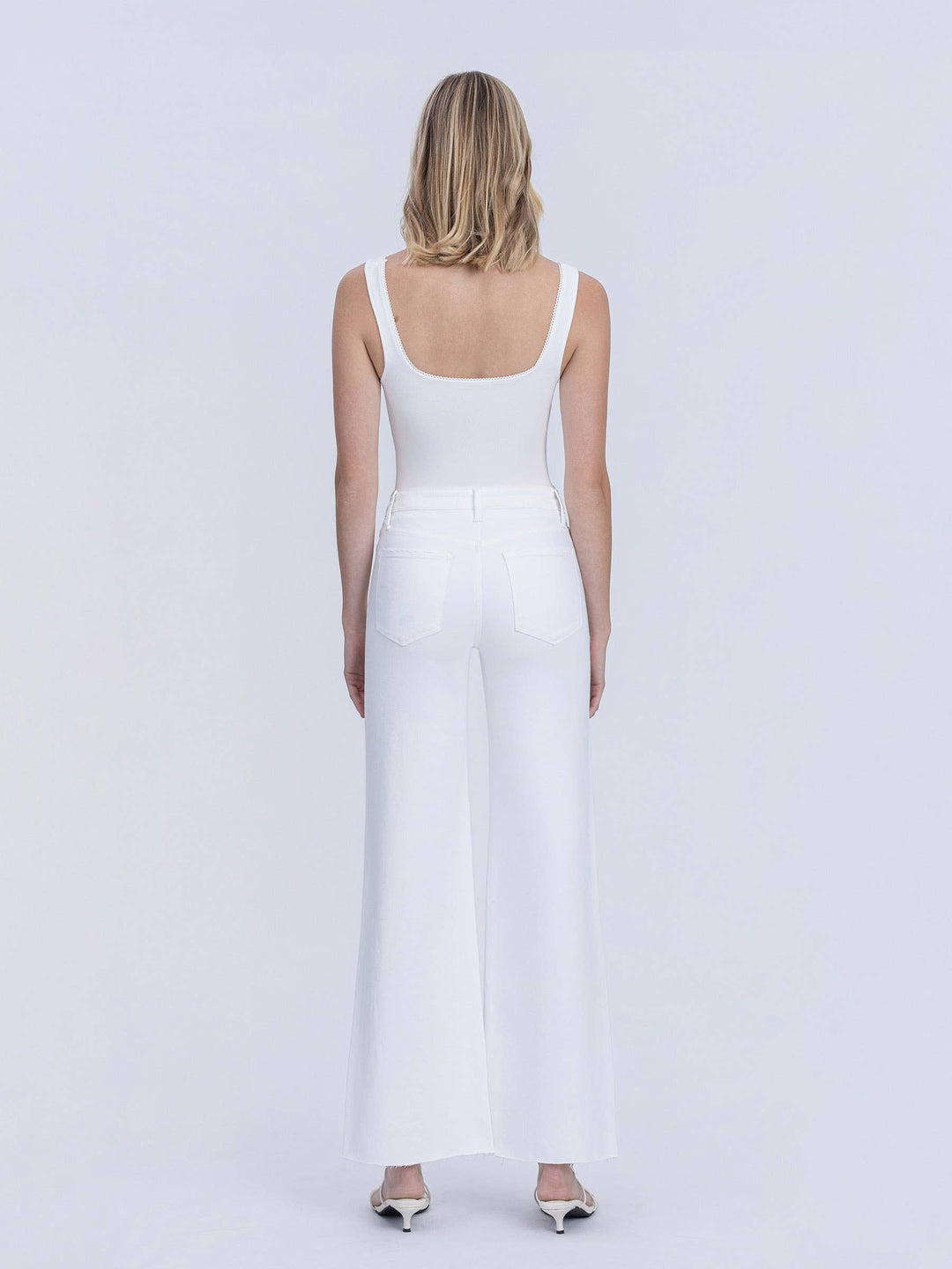 HIGH RISE STACKED WAISTBAND OPTIC WHITE WIDE JEANS - Vervet