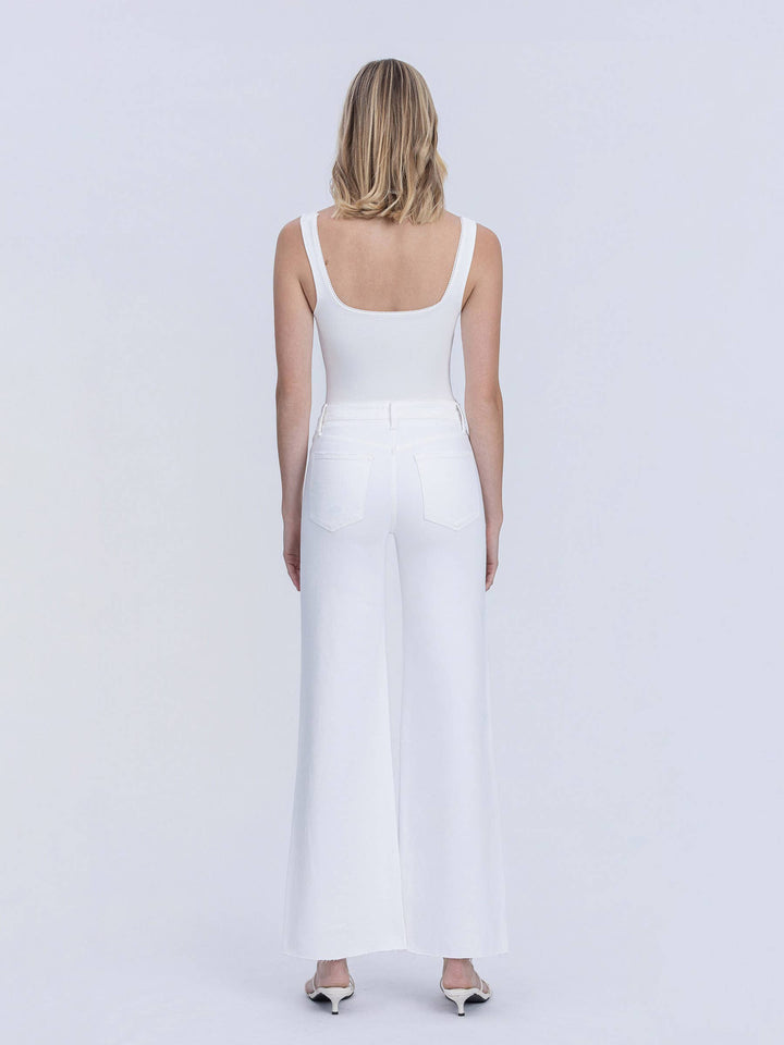 HIGH RISE STACKED WAISTBAND OPTIC WHITE WIDE JEANS - Vervet