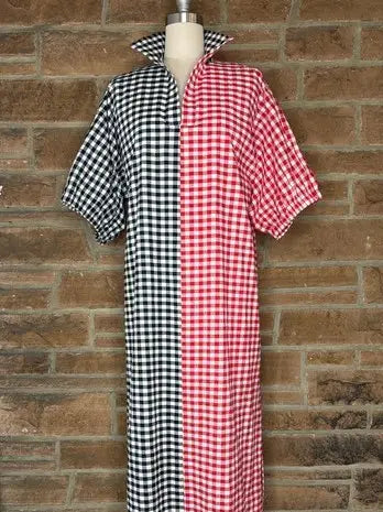 Adrienne Game Day Blakely Dress  RED/BLK MULTI SEER GINGHAM (LH)