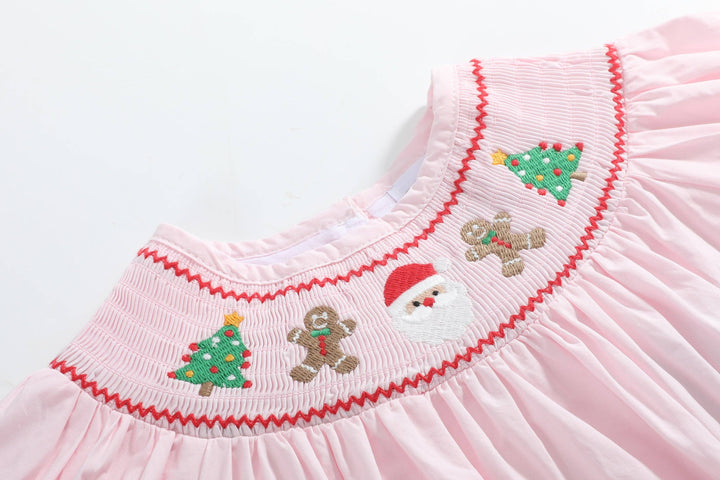 Lil Cactus - Pink Christmas Smocked Romper