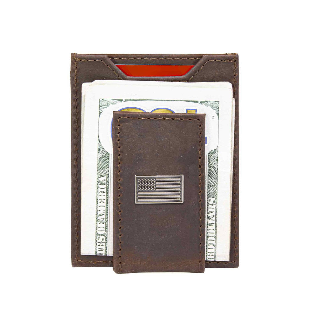 Zep-Pro American Flag Magnetic Leather Slim Wallet-Crazy Horse