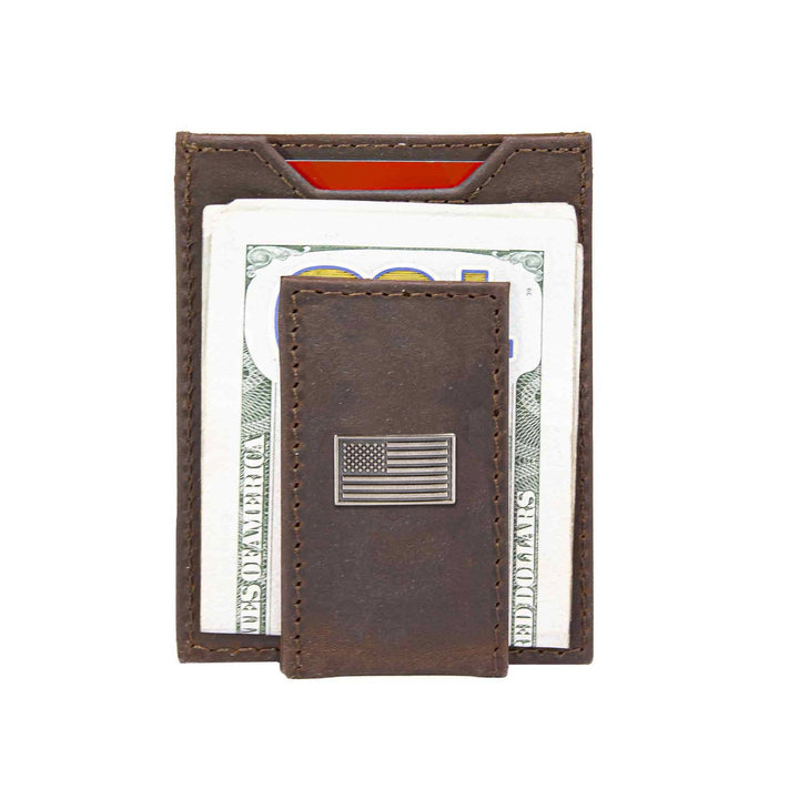 Zep-Pro American Flag Magnetic Leather Slim Wallet-Crazy Horse