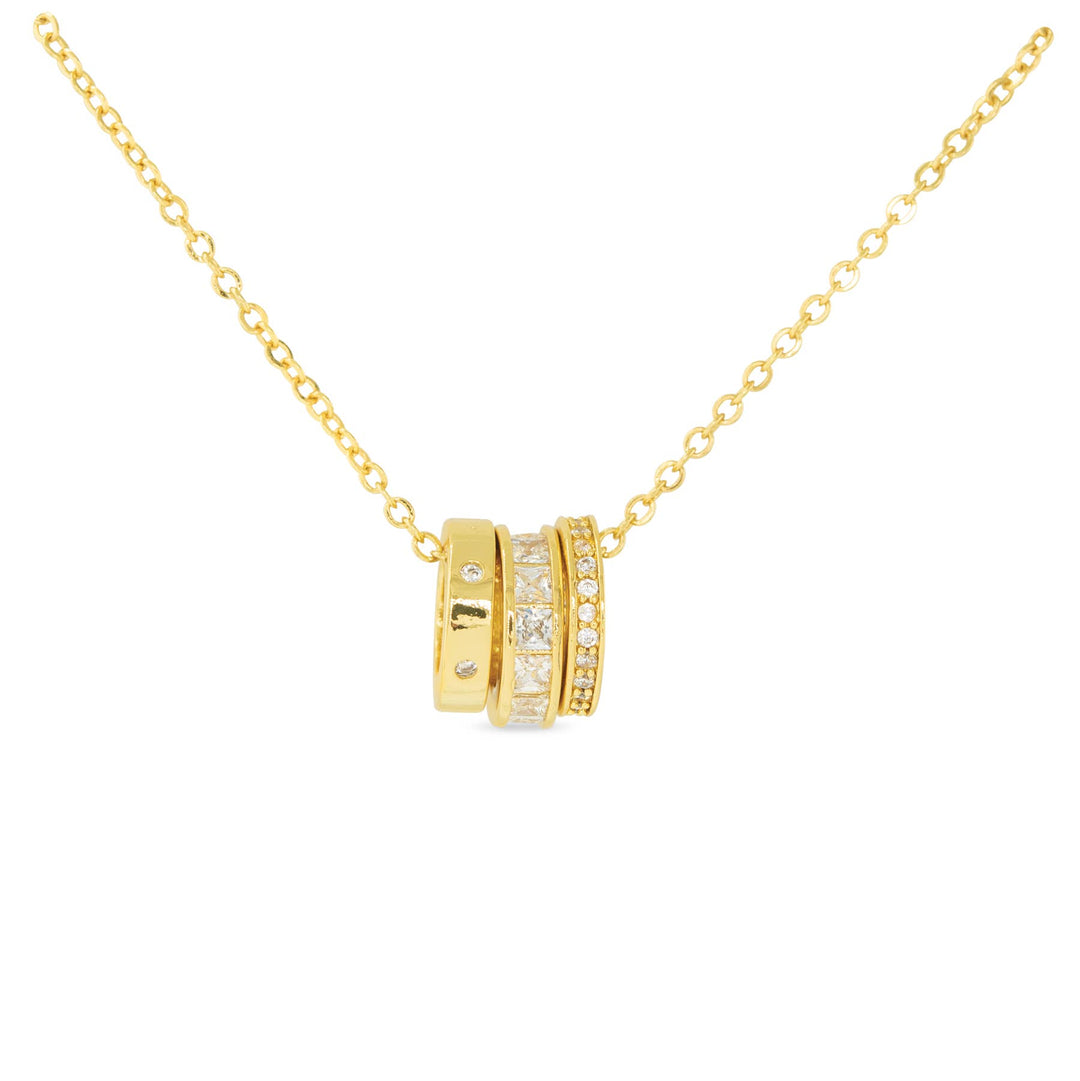 Amanda Blu-CZ Triple Ring Necklace: 18K Gold Dipped
