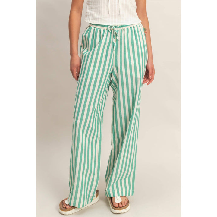 Vertical Striped Elastic Pants With Side Pockets: GREEN