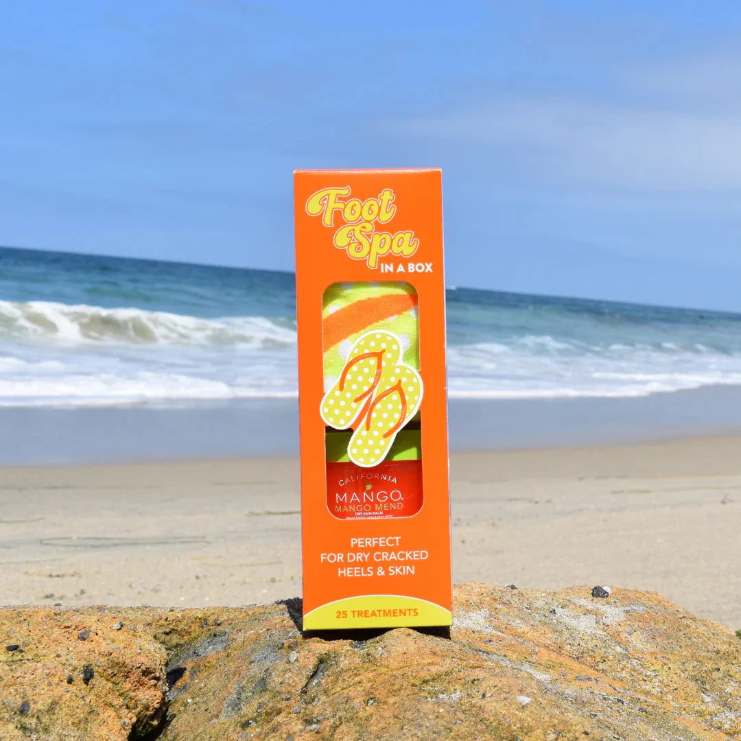 California Mango Dreaming Foot Spa Kit- Mend Balm 4oz With 1 Pair Cali Cute Flip Flop Socks