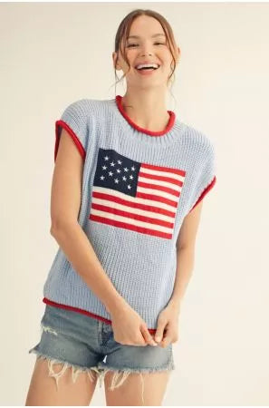 American Flag Knit Top - Light Blue  (LH)