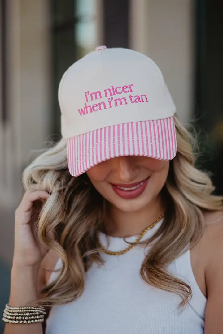 I'm Nicer When I'm Tan Two-Toned Vintage Hats Grad Gift Idea: Pink and Light Pink Stripe