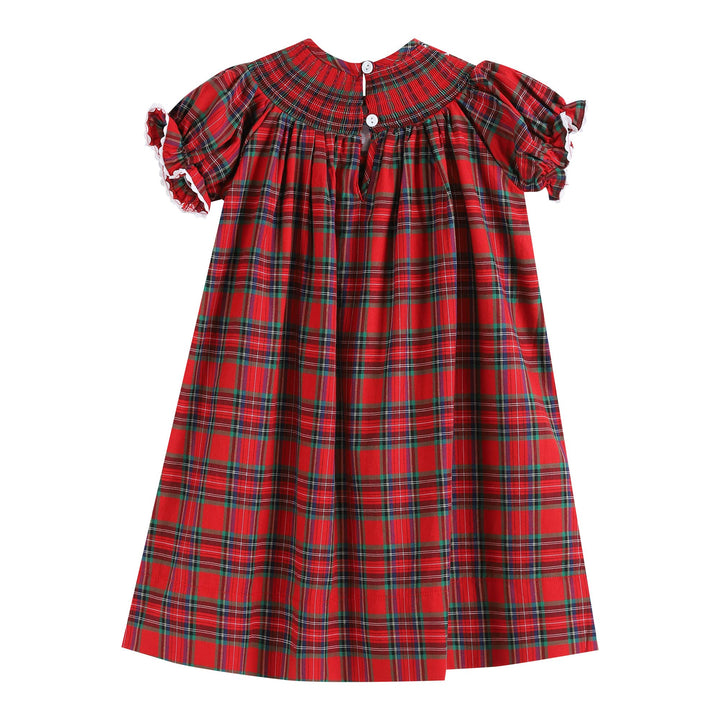 Lil Cactus - Red Christmas Plaid Smocked Bishop Dress
