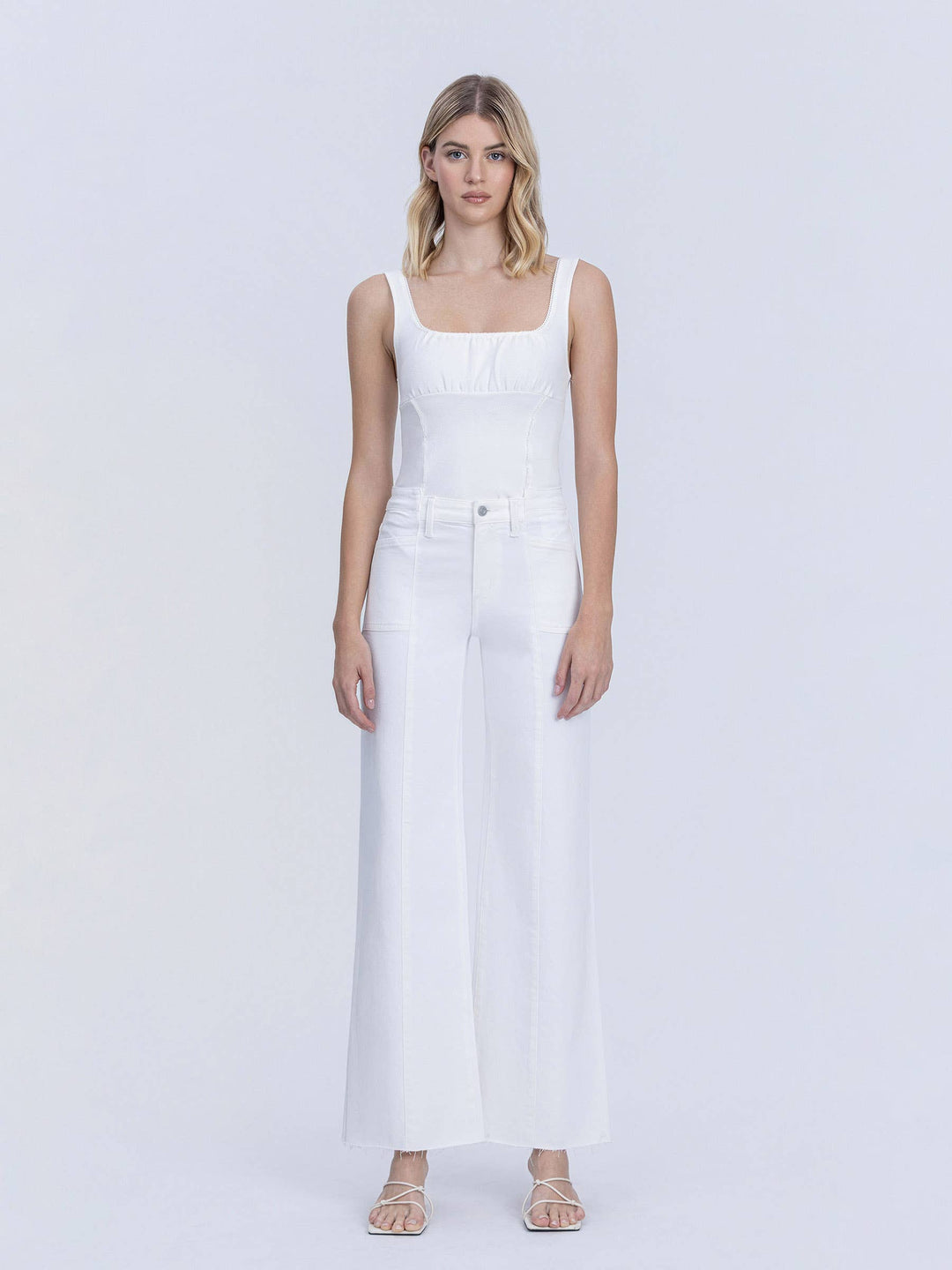 HIGH RISE STACKED WAISTBAND OPTIC WHITE WIDE JEANS - Vervet