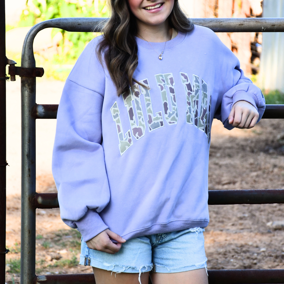 Lulu Mac-Lavender Sweatshirt w/Camo- Large