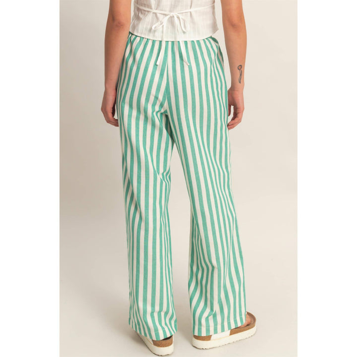 Vertical Striped Elastic Pants With Side Pockets: GREEN