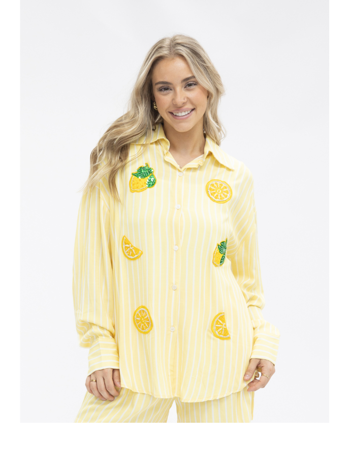 Grace+Emma-Kathryn Classic Button-Up, Yellow Stripes