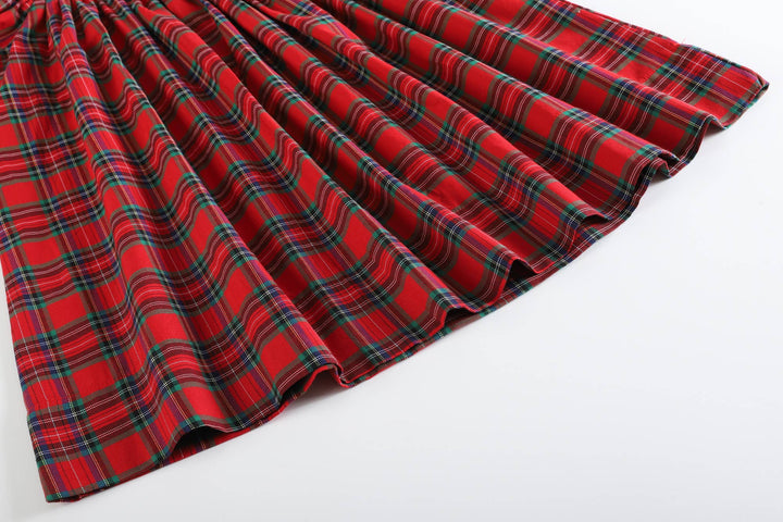 Lil Cactus - Red Christmas Plaid Smocked Bishop Dress