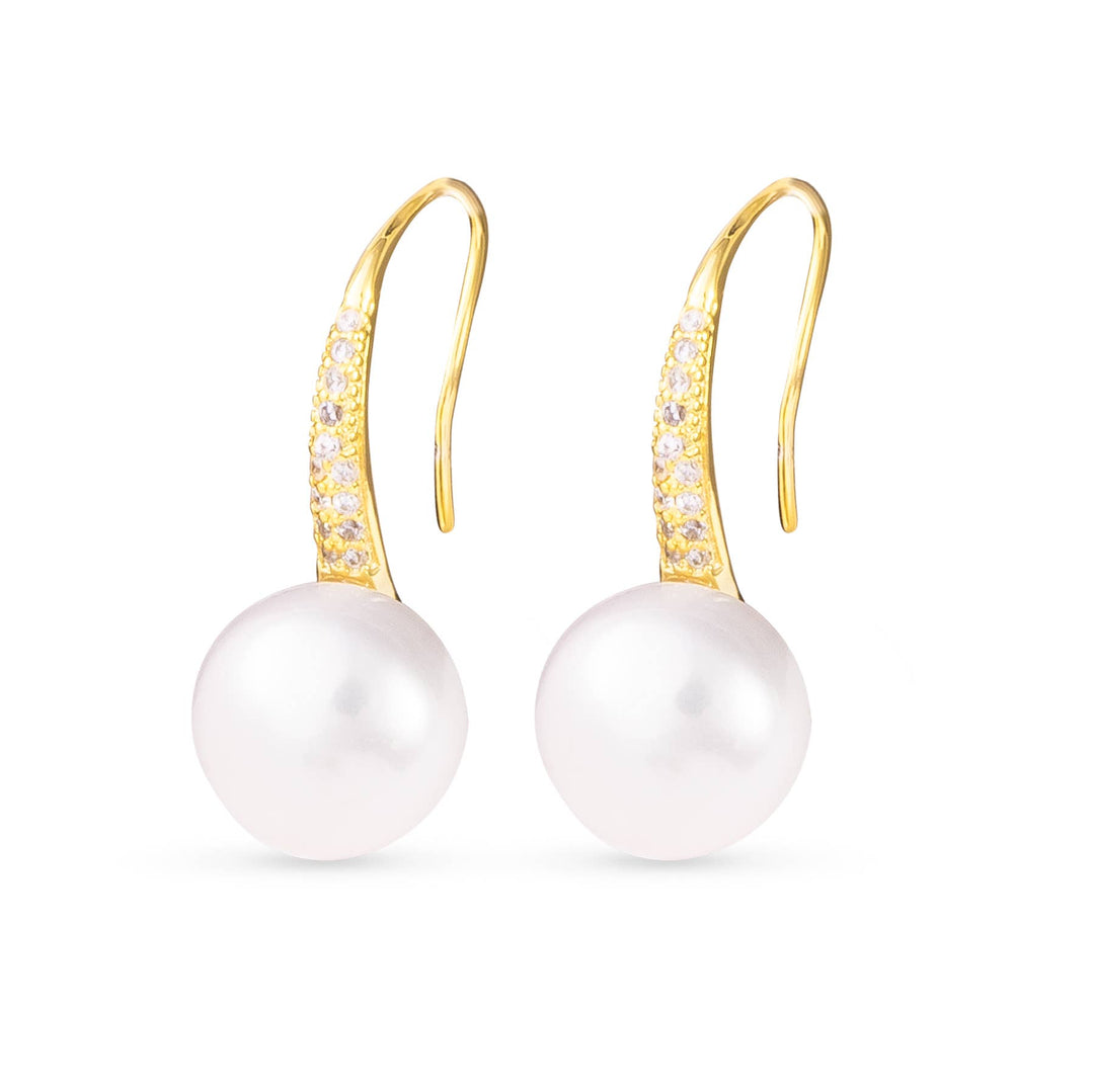 Amanda Blu-Dazzling Pearl Drop Earrings with Gold & Cubic Zirconia