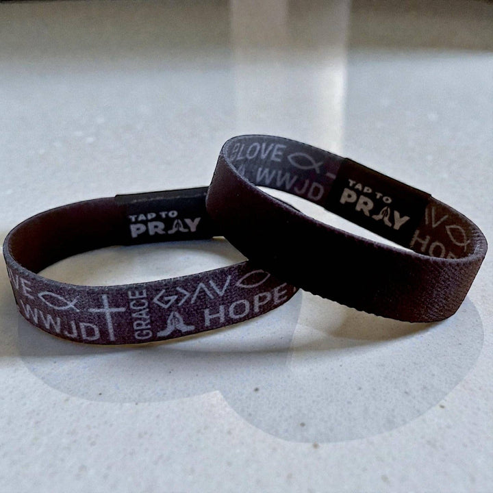 Tap To Pray® Wristband – Symbols of Faith - Grey