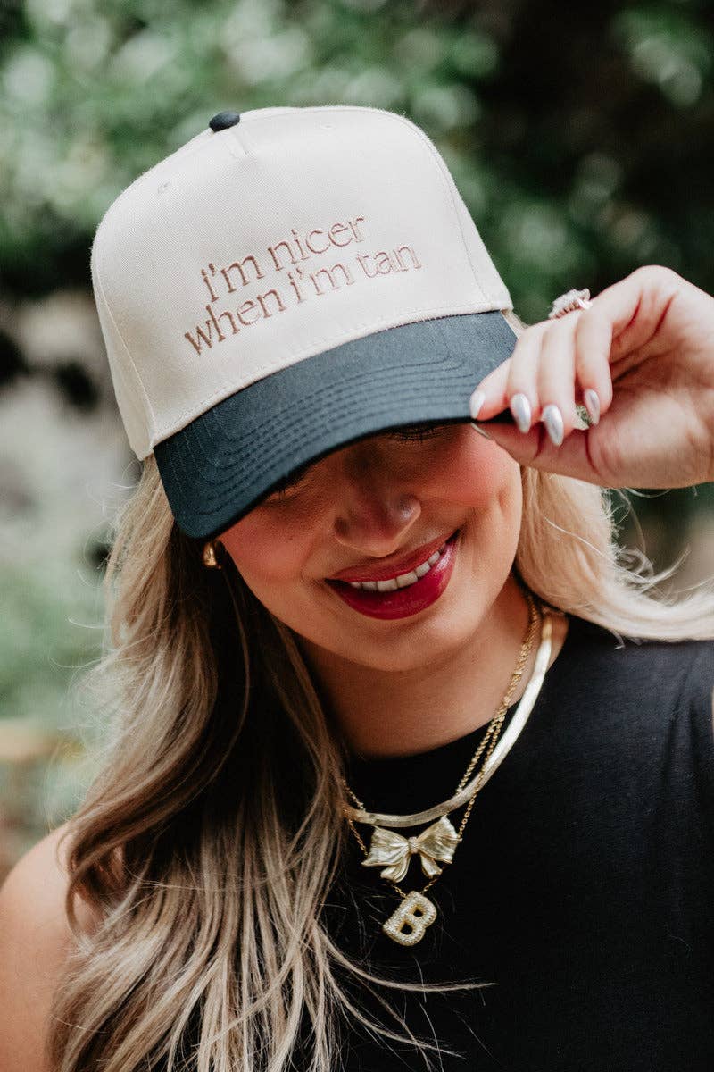 I'm Nicer When I'm Tan Two-Toned Vintage Hats Grad Gift Idea: Pink and Light Pink Stripe