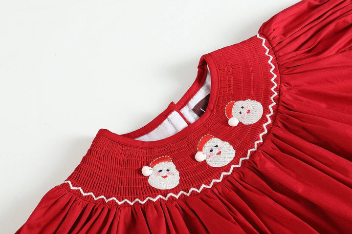 Lil Cactus - Red and White Santa Smocked Bishop Dress