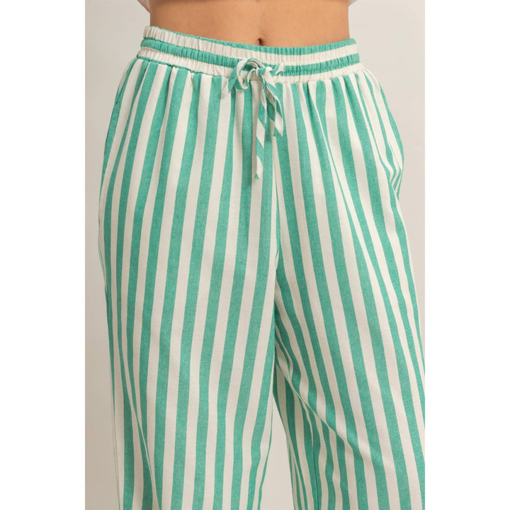 Vertical Striped Elastic Pants With Side Pockets: GREEN / S-M-L(2-2-2)