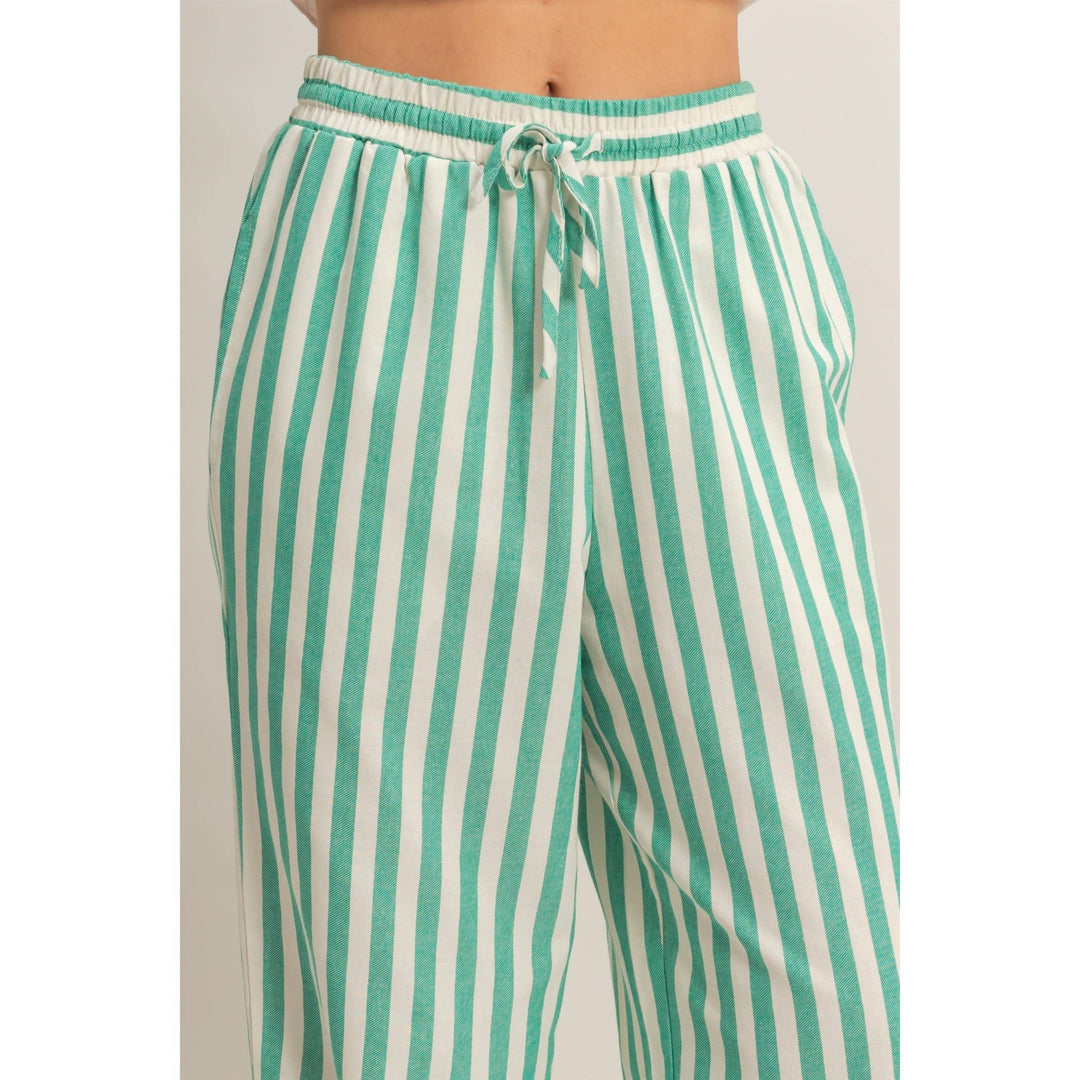 Vertical Striped Elastic Pants With Side Pockets: GREEN