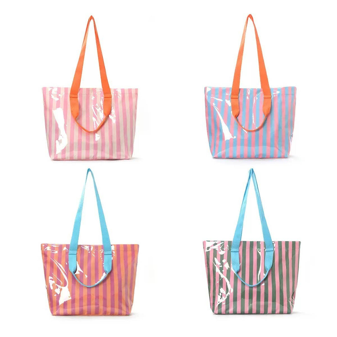 JOSSLYN-Large Striped Vinyl Tote Bags with Shoulder Strap | 40P619