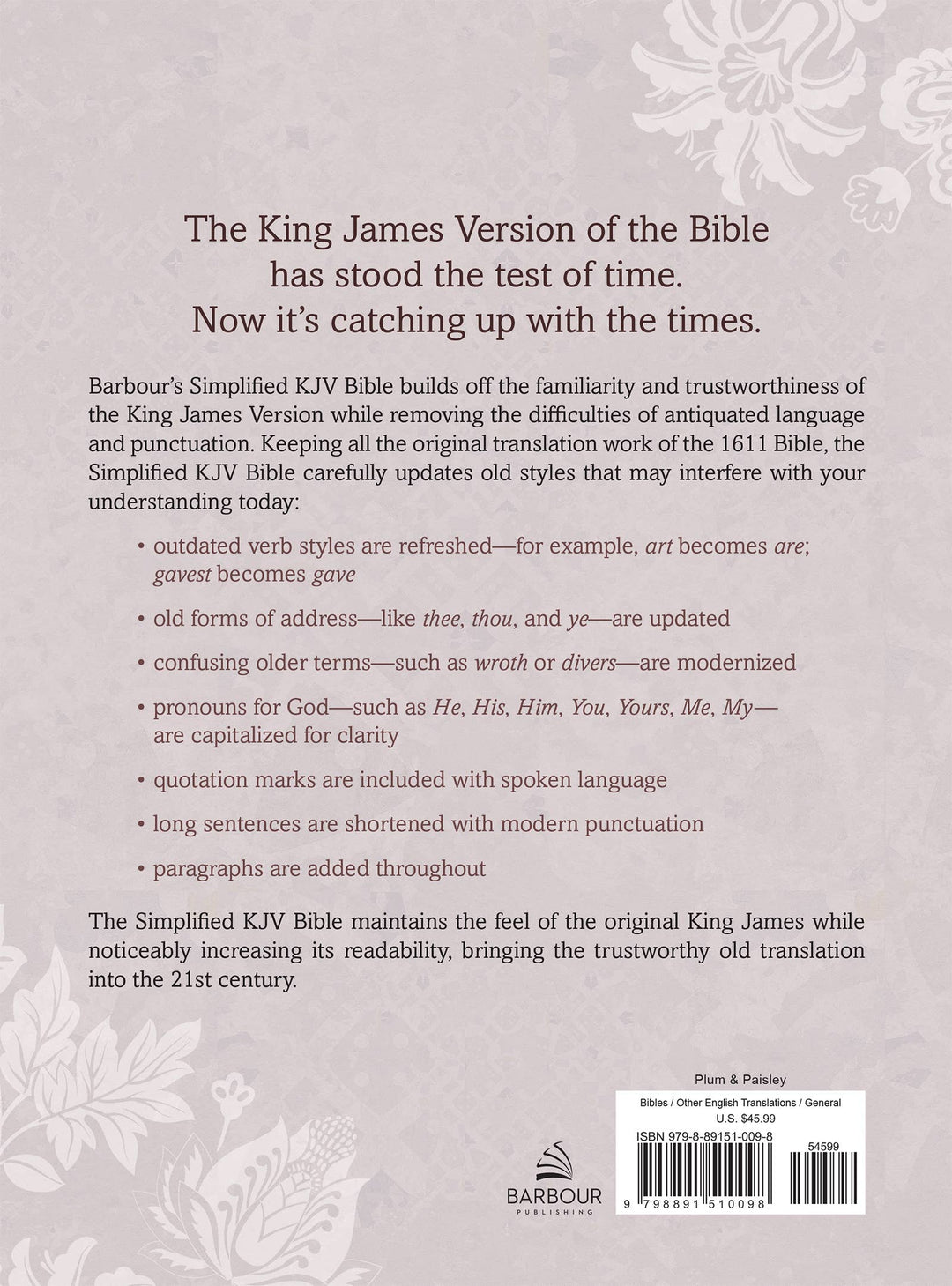 Barbour Simplified KJV--Large Print [Plum & Paisley]