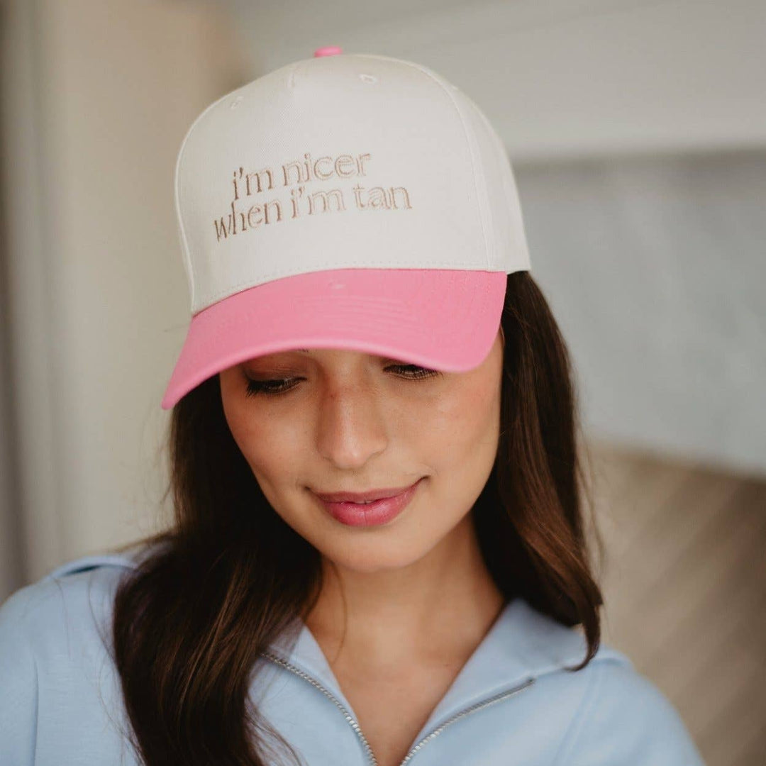 I'm Nicer When I'm Tan Two-Toned Vintage Hats Grad Gift Idea: Pink and Light Pink Stripe
