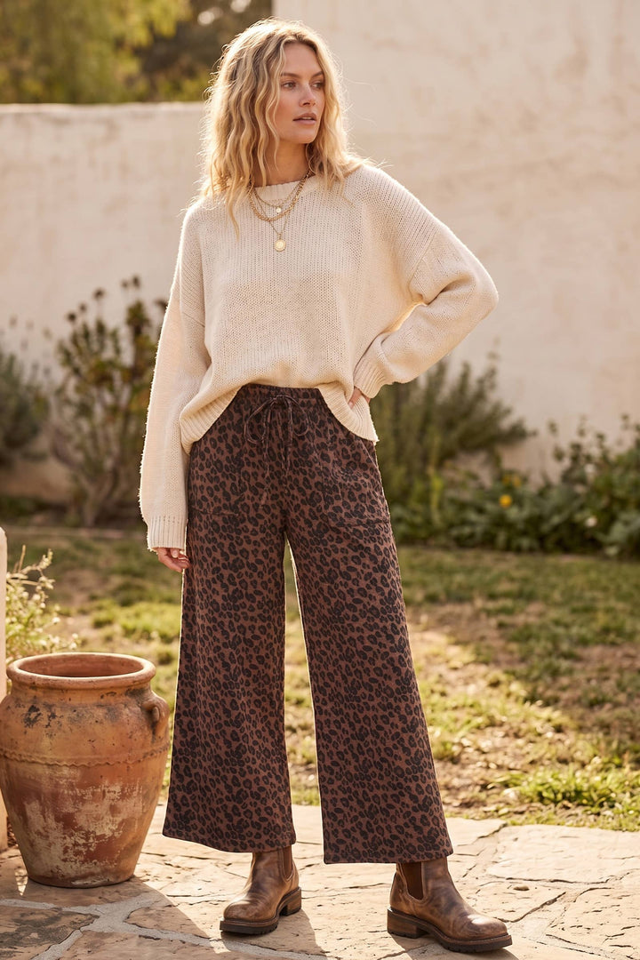 Sewn & Seen-Leopard Print French Terry Wide Leg Pants