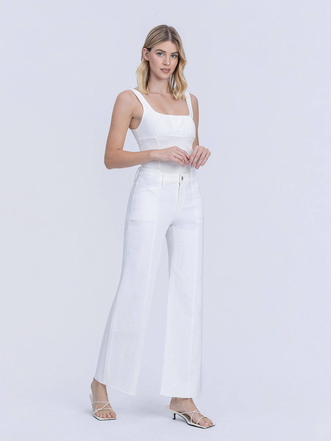 HIGH RISE STACKED WAISTBAND OPTIC WHITE WIDE JEANS - Vervet