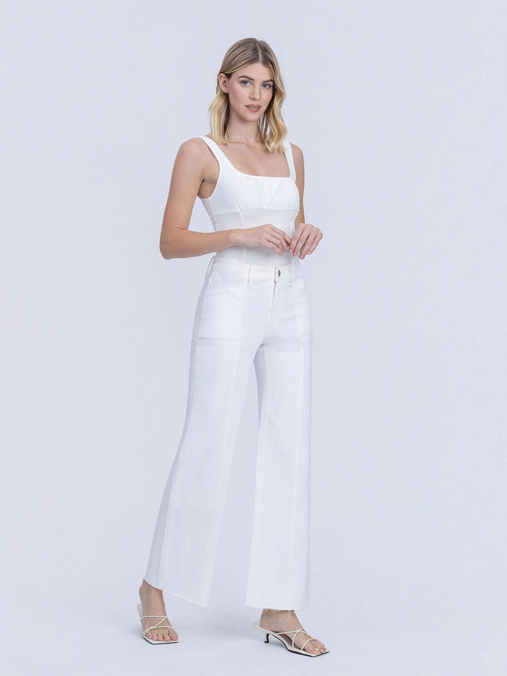 HIGH RISE STACKED WAISTBAND OPTIC WHITE WIDE JEANS - Vervet