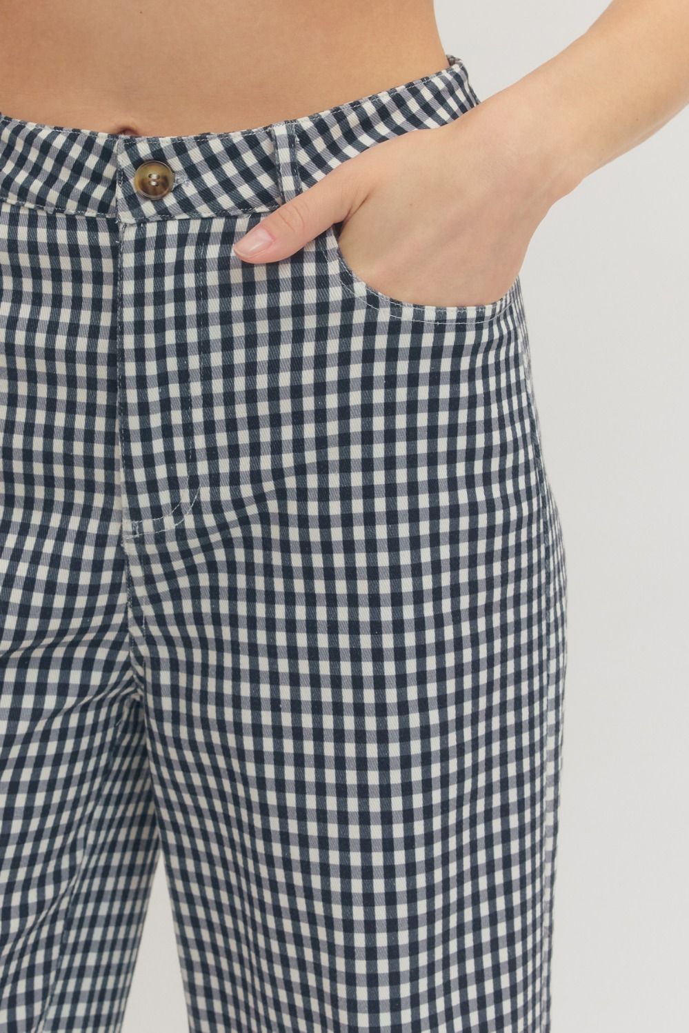 Gingham Pants With A Touch Of Flare- Navy