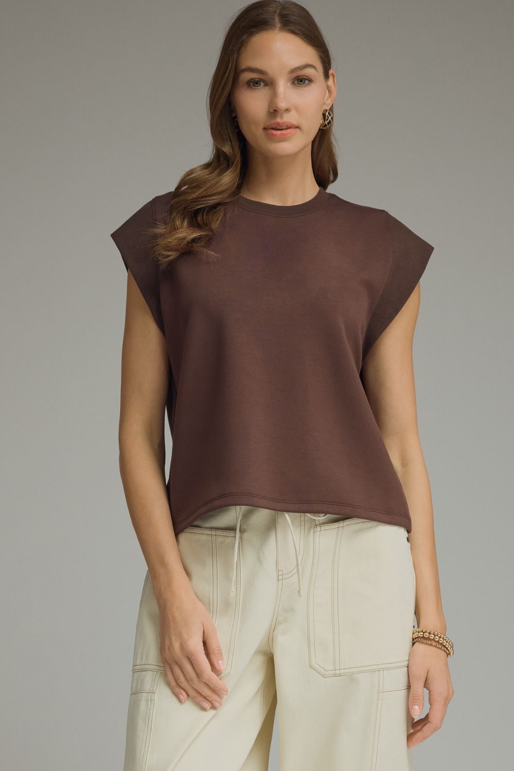Solid Cap Sleeve Top Brown (LH)