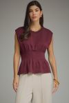 Fall Solid Sleeveless Pleated Top Burgundy (LH)