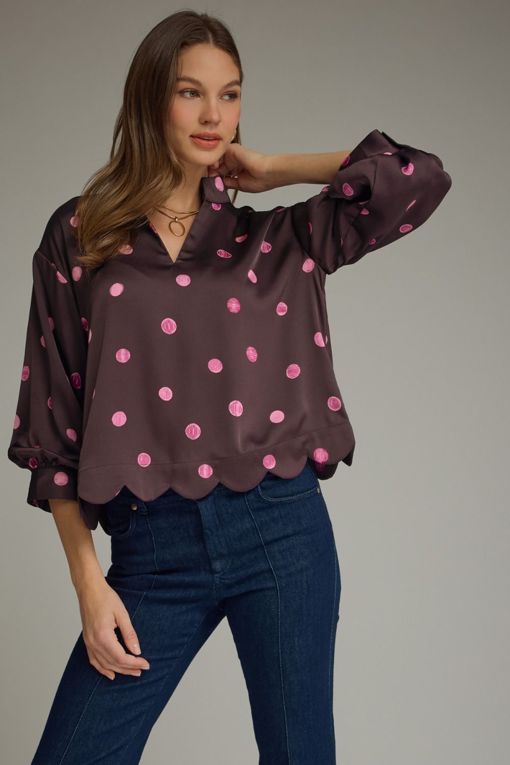 Scallop Hem Dot Top- Plum (LH)