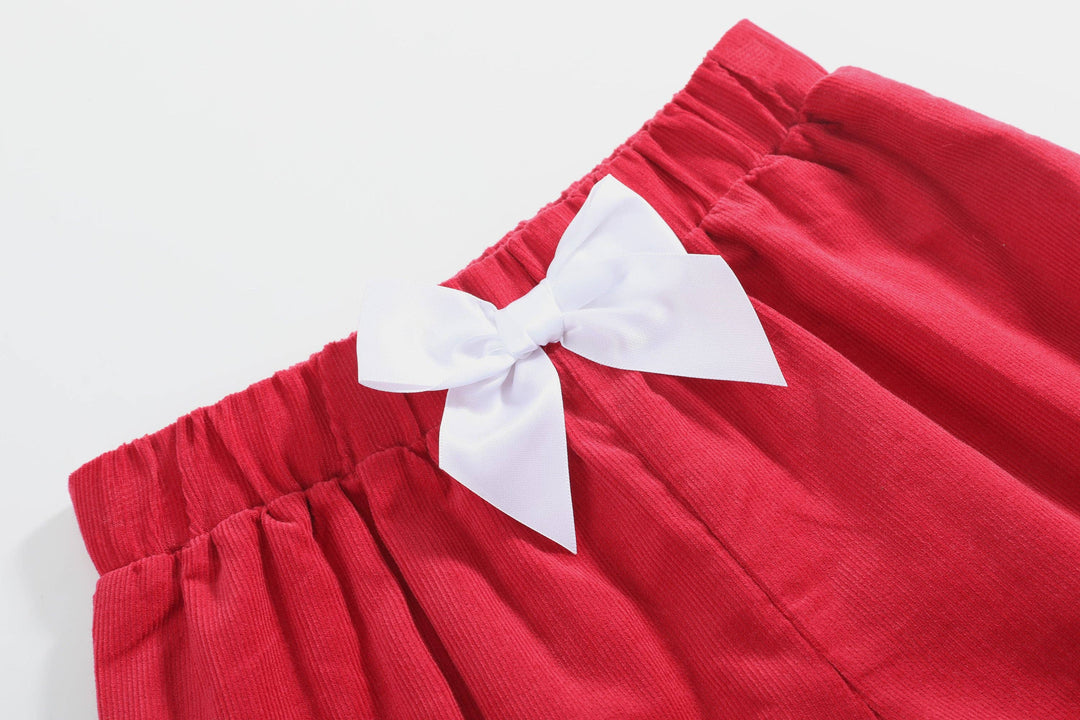 Lil Cactus - Red Corduroy Christmas Smocked Dress and Bloomers