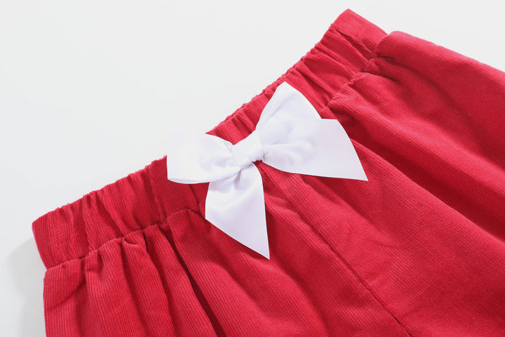 Lil Cactus - Red Corduroy Christmas Smocked Dress and Bloomers
