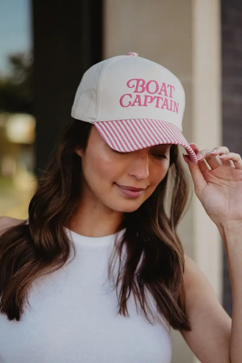 Boat Captain Two-Toned Retro Hat: Light Blue and Navy Stripe