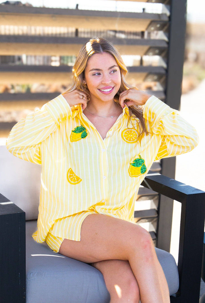 Grace+Emma-Kathryn Classic Button-Up, Yellow Stripes