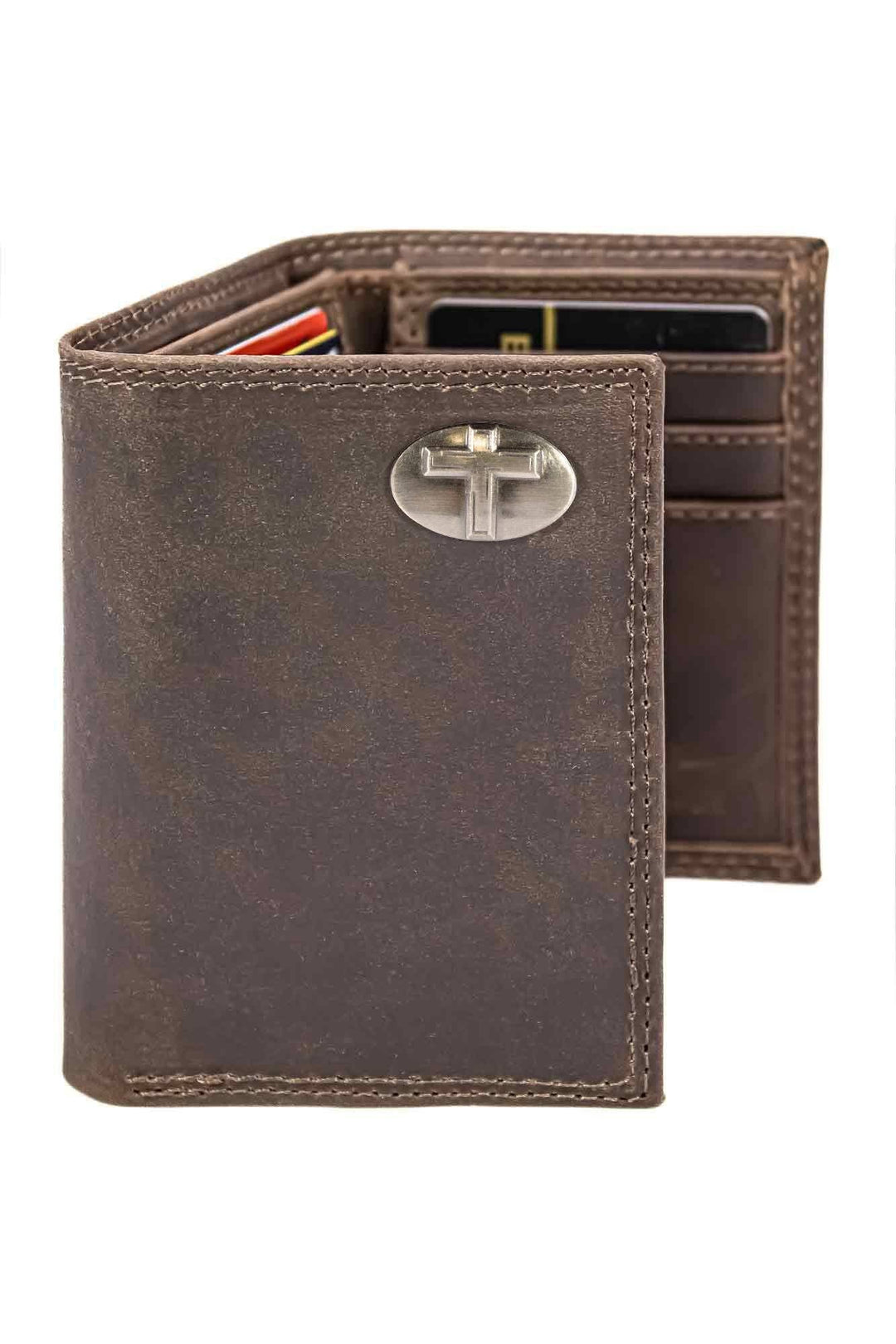 Zep-Pro Christian Cross Leather Trifold Wallet-Crazy Horse