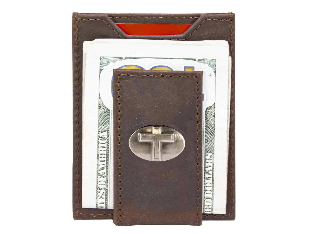 Zep-pro-Christian Cross Magnetic Leather Slim Wallet