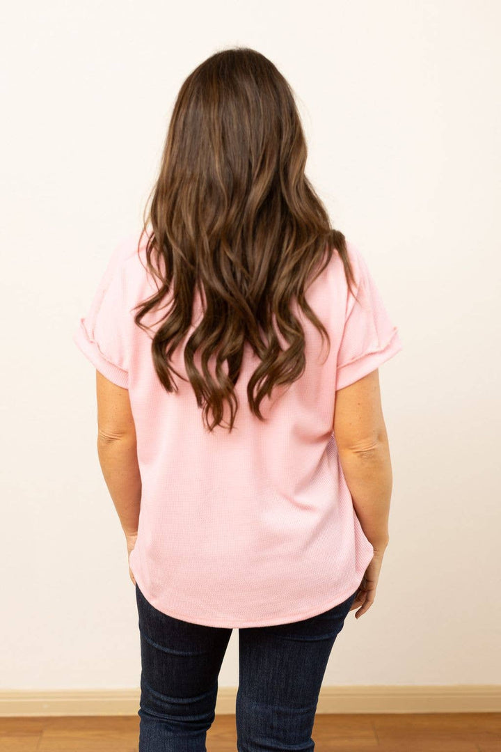 Grace+Emma-Lucy Light Pink Waffle Knit Top