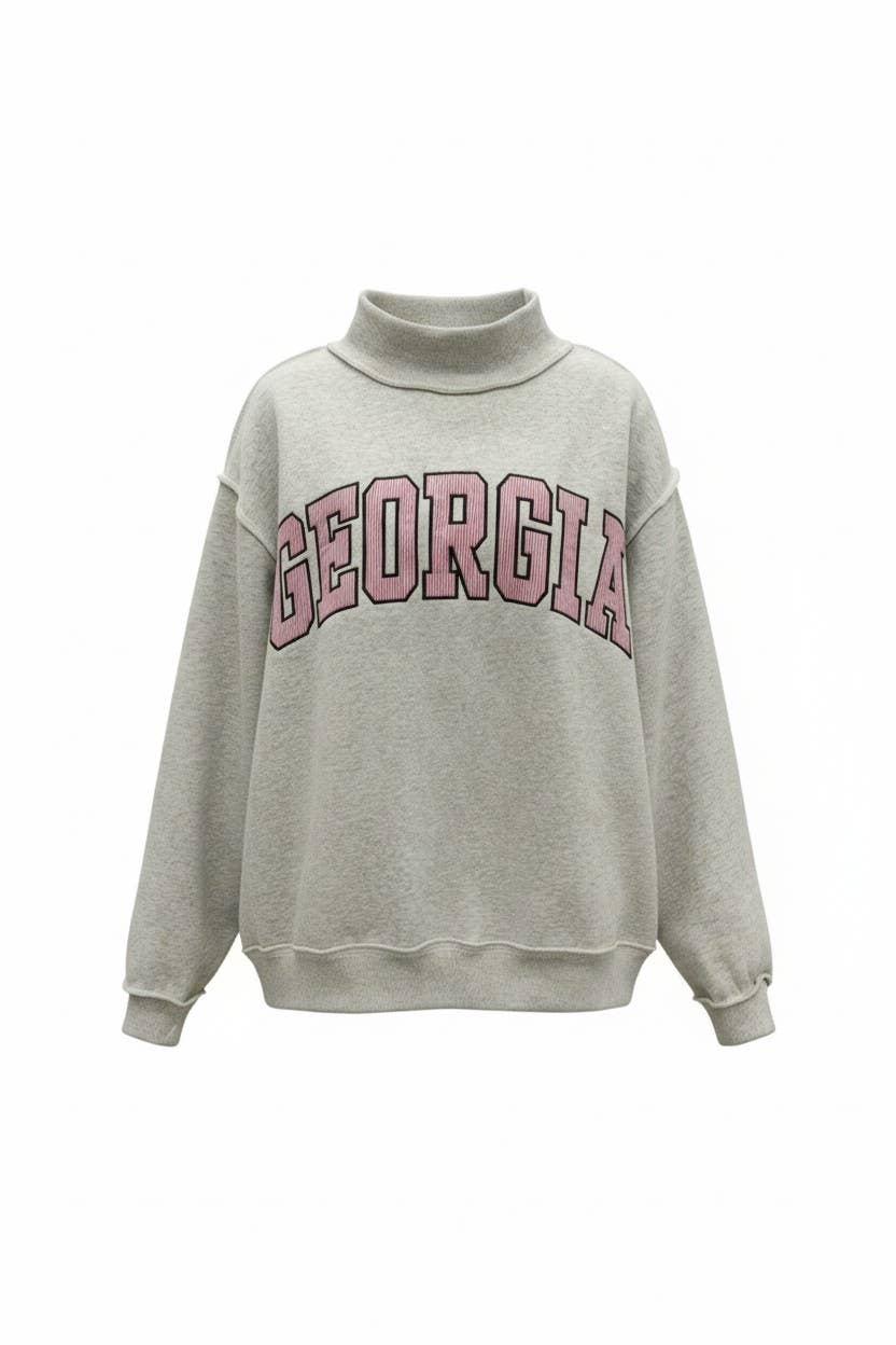 GEORGIA | Embroidered Mock-neck Sweatshirts: RED/WHITE / S/M-L/XL (LH)