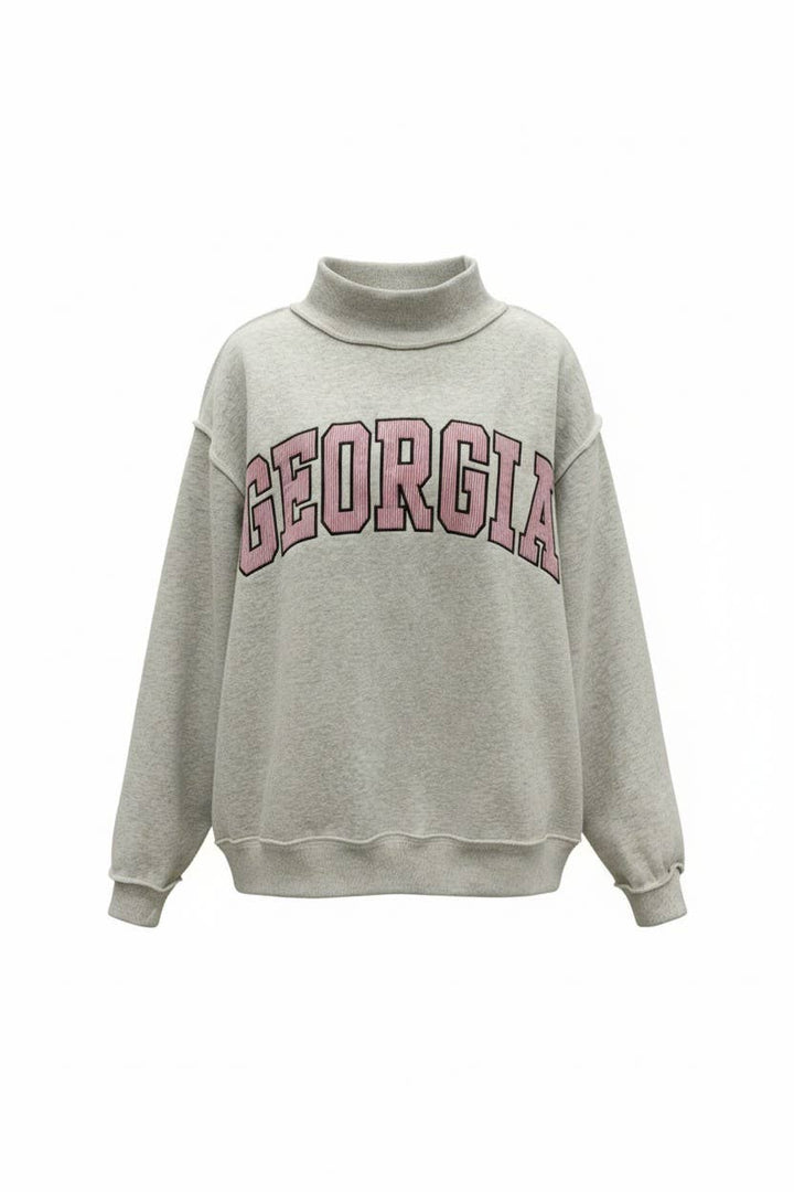 GEORGIA | Embroidered Mock-neck Sweatshirts: RED/WHITE / S/M-L/XL (LH)